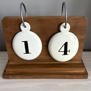 Wooden Calendar Stand with Metal‎ Numbered White Date Tags